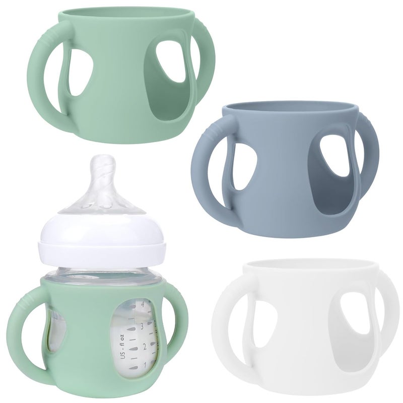 BUSOHA 3 Pack Silicone Sleeves for Avent Baby Bottles - Anti Breakage Baby Bottle Holder with Handle for Avent Natural Glass Baby Bottles,Compatible with Avent Baby Bottle,4 oz - Image 1